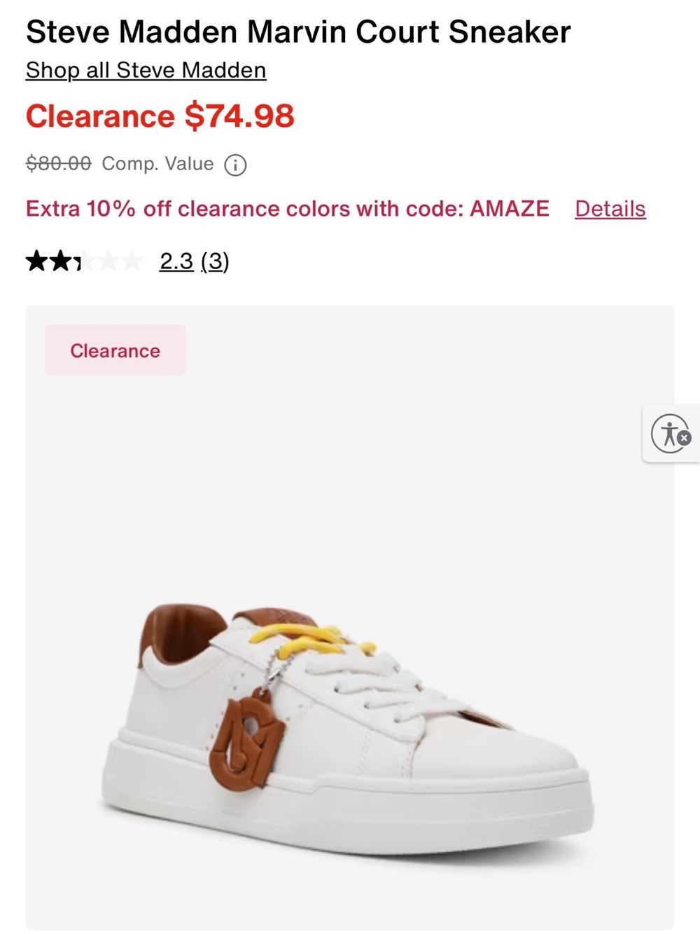 Steve Madden women  White Sneakers with Brown and Yellow Accents